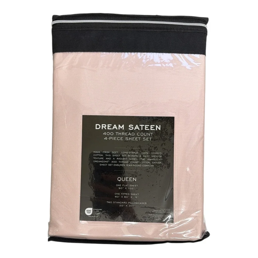 Wamsutta Dream Zone 400 TC Queen Sheet Set 100% Cotton Dream Sateen 4 Piece Pink